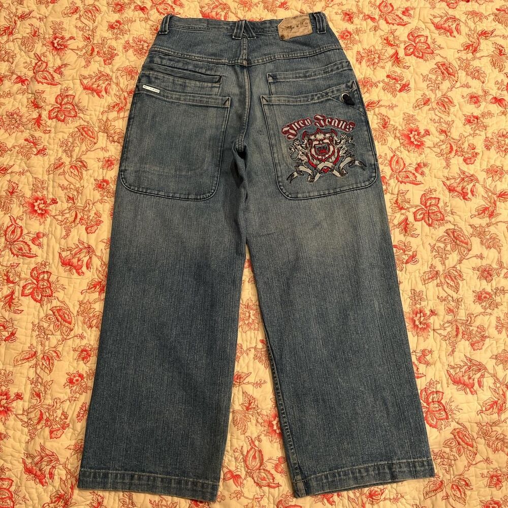 90s JNCO Jean Shield Crest  Embroidered Tribal Crown Double Barrel Baggy Jeans!